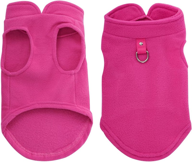 Sucrain Dog Fleece Vest Soft Pet Jacket with Leash O-Ring Winter Warm Pet Pullover Coat for Small Dog (Hot Pink, Medium) - Image 3